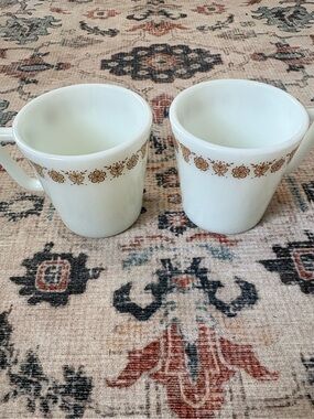 Vintage Pyrex Butterfly Gold 1410 Milk Glass Mugs Set of 2